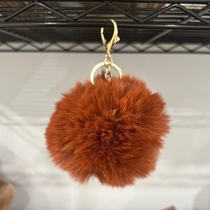 Fluffy Brown Pom Pom Keychain